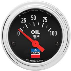 Gauge, Oil Pressure, 0-100 psi, 2 1/16 in., Analog, Electrical, Black Face, Each