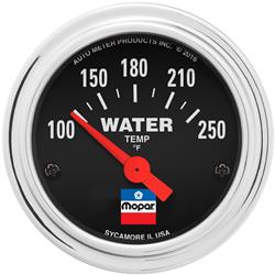 Gauge, Water Temperature, 100-250 Degrees, 2 1/16 in., Analog, Electrical, Black Face, Each