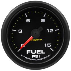 Gauge, Extreme Environment Series, Fuel Pressure, 0-15 PSI, 2 1/16 in., Black, Analog, Each