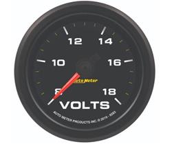 Gauges, Extreme Environment Series, Voltmeter, 8-18 V, 2 1/16 in. Diameter, Black Face, White Numbers, Black Bezel, Analog, Each