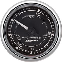 Gauge, Chrono Chrome, Boost/Vacuum, 30 in. Hg/30 psi, 2 1/16 in., Analog, Mechanical, Each