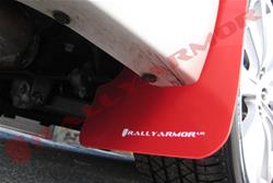 Mud Flaps, UR, Front/Rear, Polyurethane, Red, White Logo, Subaru, Set of 4