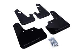 Mud Flaps, UR, Front/Rear, Polyurethane, Black, Gray Logo, Mitsubishi, Set of 4