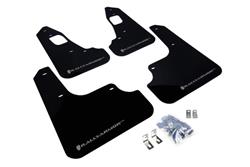 Mud Flaps, UR, Front/Rear, Polyurethane, Black, Silver Logo, Mitsubishi, Set of 4