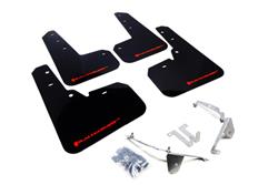 Mud Flaps, UR, Front/Rear, Polyurethane, Black, Red Logo, Subaru, Set of 4