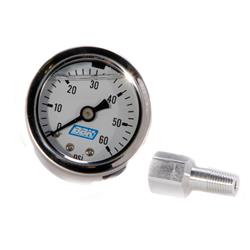 Gauge, Fuel Pressure, 0-60 psi, 1 3/4 in., Analog, Liquid Filled, Mechanical, White Face, Each