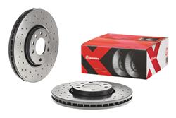 Brake Rotor, Brembo, Vented, Cross-Drilled Surface, 11.89 in. Diameter, Iron, UV-Coated, Saab, Each