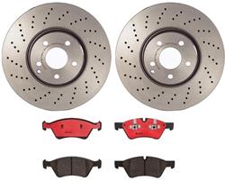 Brake Rotor and Pad Combos, Front, Cross-drilled Surface Rotors, UV-coated, Ceramic Pads, Models with Sport Package Only, Mercedes-Benz, Kit