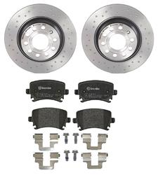 Brake Rotors/Pads, Drilled/Slotted, Iron, UV-Coated, Rear, Audi, Volkswagen, Kit