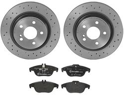 Brake Rotors/Pads, Drilled/Slotted, Iron, UV-Coated, Rear, Mercedes-Benz, Kit