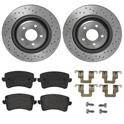 Brake Rotors/Pads, Drilled/Slotted, Iron, UV-Coated, Rear, Audi, Kit