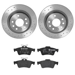 Brake Rotors/Pads, Drilled/Slotted, Iron, UV-Coated, Rear, Saab, Kit