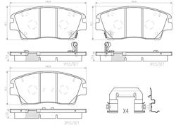 Brake Pads, Brembo, NAO Ceramic, Integrally Molded, Shims, For Hyundai, Set