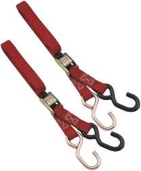 Tie-Down Straps, 1,200 lbs. Working Load Rating, 1 in. Width, 6 ft. Length, Red, Cambuckle, S-hook, Pair