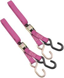 Tie-Down Straps, 1,200 lbs. Working Load Rating, 1 in. Width, 6 ft. Length, Pink, Cambuckle, S-hook, Pair