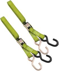 Tie-Down Straps, 1,200 lbs. Working Load Rating, 1 in. Width, 6 ft. Length, Green, Cambuckle, S-hook, Pair