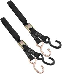 Tie-Down Straps, 1,200 lbs. Working Load Rating, 1 in. Width, 6 ft. Length, Black, Cambuckle, S-hook, Pair