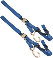 Tie-Down Straps, Integrated, 1,200 lbs. Rating, 1 in. Width, 74 in. Length, Blue, Cambuckle, S-hook, Pair