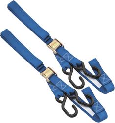 Tie-Down Straps, Integrated, 1,200 lbs. Rating, 1.5 in. Width, 7 ft. Length, Blue, Cambuckle, S-hook, Pair