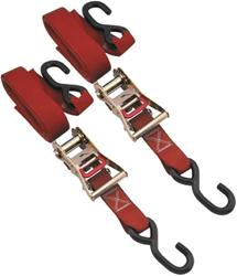 Tie-Down Straps, 1,200 lbs. Working Load Rating, 1.5 in. Width, 7 ft. Length, Red, Ratchet, S-hook, Pair