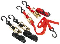 Tie-Down Straps, 1,200 lbs. Working Load Rating, 1 in. Width, 7 ft. Length, Red, Ratchet, S-hook, Pair