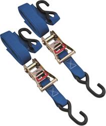 Tie-Down Straps, 1,200 lbs. Working Load Rating, 1.5 in. Width, 7 ft. Length, Blue, Ratchet, S-hook, Pair