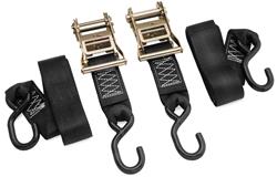 Tie-Down Straps, Motorcycle, 2,200 lbs. Working Load Rating, 2 in. Width, 7 ft. Length, Black, Ratchet, S-hook, Set