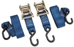 Tie-Down Straps, Motorcycle, 2,200 lbs. Working Load Rating, 2 in. Width, 7 ft. Length, Blue, Ratchet, S-hook, Set
