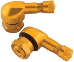 Valve Stems, Bolt-on, Angled, Aluminum, Gold Anodized, 11.30mm Wheel Hole, Pair