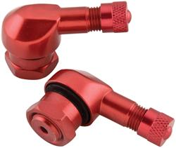 Valve Stems, Bolt-on, Angled, Aluminum, Red Anodized, 11.30mm Wheel Hole, Pair