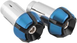 Handlebar Ends, Anti-Vibration, Aluminum, Blue Anodized, Black Accents, Pair