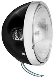 Headlight, Round, H4, Clear Patterned Lens, Black Steel Housing, 7 in. Diameter, Universal, Each