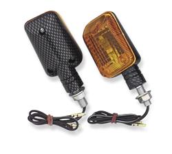 Marker Lights, Mini Stalk, Rectangular, Clear Bulb, Amber Lens, Carbon Finish Housing, Pair