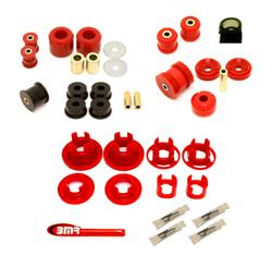 Control Arm Bushings, Steering Rack Bushings, Rear Trailing Arm Bushings, Polyurethane, Red/Black, Chevy, Kit