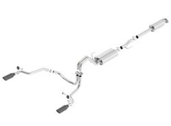 Exhaust System, Touring, Cat-Back, Single In/Dual Out, Stainless Steel, Natural, Split Rear Exit, Black Chrome Tips, Ford, Kit