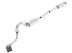 Exhaust System, Touring, Cat-Back, Single In/Dual Out, Stainless Steel, Natural, Side Exit, Black Chrome Tips, Ford, Kit