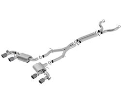 Exhaust System, S-Type, Cat-back, Stainless Steel, Natural, Dual Round, Angle Cut, Carbon Fiber Black Tip, Camaro, 6.2L, Kit