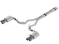 Exhaust System, S-Type, Cat-Back, Stainless, Natural, Split Rear Exit, Black Carbon Fiber Tips, Ford, Mustang, 5.0L Coyote, Kit