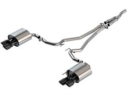 Exhaust System, S-Type, Cat-Back, Single In/Dual Out, Stainless Steel, Natural, Black Chrome Tips, Split Rear Exit, Ford, Kit