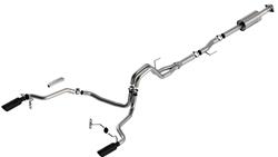 Exhaust System, S-Type, Cat-Back, Stainless Steel, Natural, Split Rear Exit, Black Chrome Tips, Ford, 2.7L, 3.5L, Kit