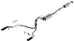 Exhaust System, Touring, Cat-Back, Stainless Steel, Natural, Split Rear Exit, Black Chrome Tips, Ford, 5.0L, Kit