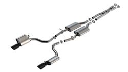 Exhaust System, Cat-Back, S-Type. 304 Stainless, Split Rear, Turbo Muffler, 4.5 in. Black Chrome Tips, Dodge, Kit