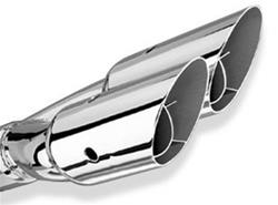 Exhaust Tip, Stainless Steel, Polished, Slant, Intercooled, 2.5 in. Inlet, Dual 3 in. Outlet, 14 in. Long, Each