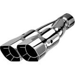 Exhaust Tip, Stainless, Polished, Slant, Intercooled, 2.5 in. Inlet, Dual 2.875/3.375 in. Outlet, 14 in. Long