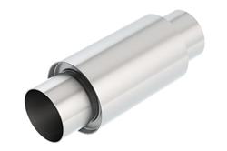 Muffler, XR-1, Round, 3 1/2 in. Center Inlet/3 1/2 in Center Outlet, Stainless Steel, Brushed, Each