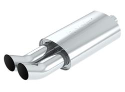 Muffler, Boomer, 2 1/4 in. Inlet/Dual 3 in. Outlet, Polished Stainless Steel, Each