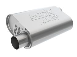 Muffler, ATAK CrateMuffler, Oval, Stainless, Natural, 2.50 in. Offset Inlet, 2.50 in. Offset Outlet, Ford