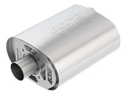 Muffler, S-Type CrateMuffler, Oval, Stainless, Natural, 2.50 in. Offset Inlet, 2.50 in. Center Outlet, Ford, 5.0L, Each