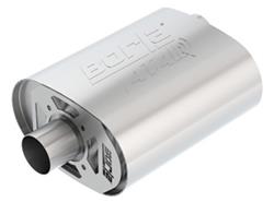 Muffler, ATAK CrateMuffler, Oval, Stainless Steel, Brushed, 2.50 in. Offset Inlet, 2.50 in. Center Outlet, Ford, 5.0L, Each