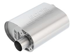 Muffler, S-Type CrateMuffler, Oval, Stainless, Natural, 2.50 in. Offset Inlet, 2.50 in. Offset Outlet, Ford, 5.0L Coyote, Each